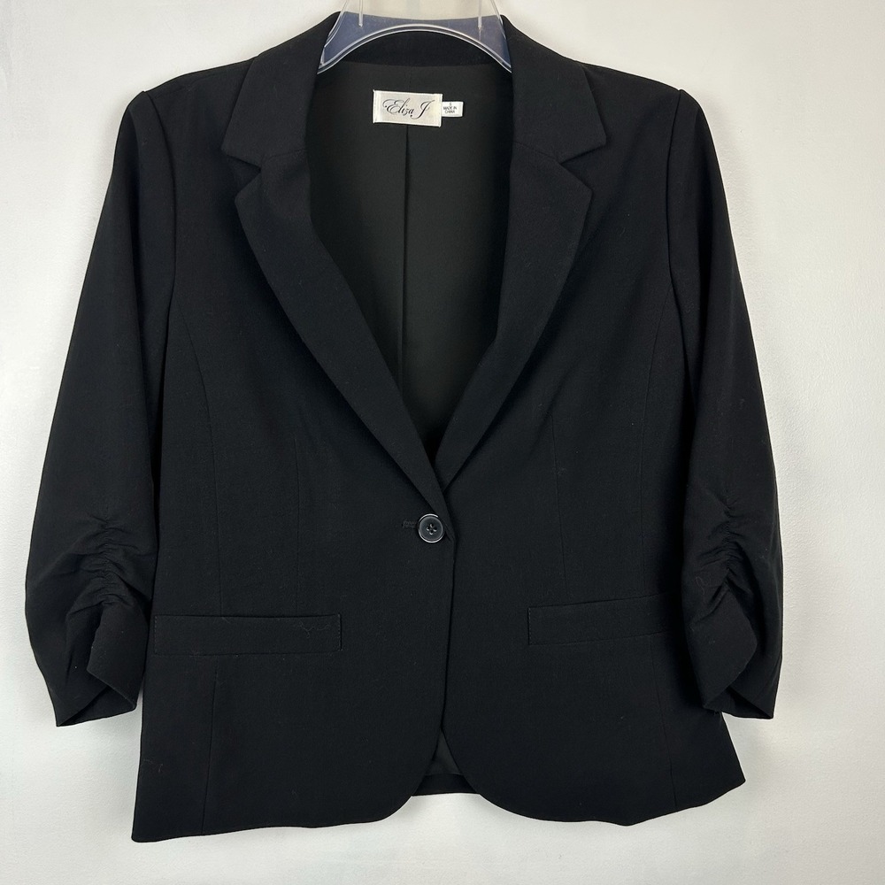 Eliza J Blazer Womens Small Black 3/4 Sleeves Single Button Lined Career Office